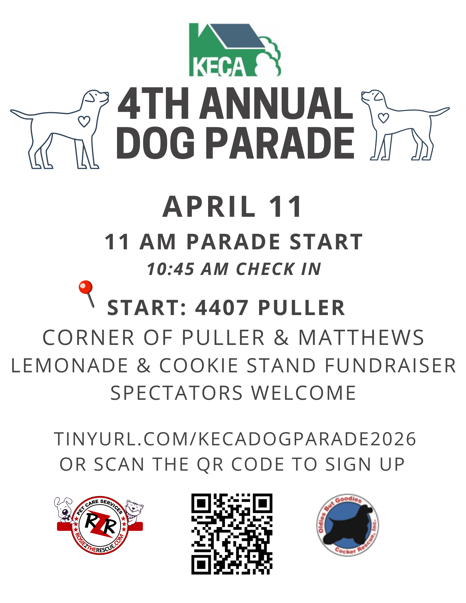 This flyer advertises the 4th Annual Dog Parade on April 11, 2026.
